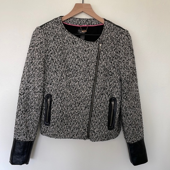 Victoria's Secret Jackets & Blazers - Victoria's Secret | Wool Blend Tweed Faux Leather Asymmetrical Moto Jacket Sz 6